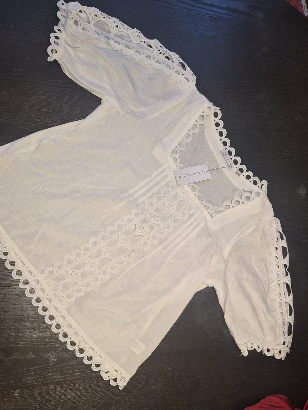 White Lace-Trim Women's Blouse